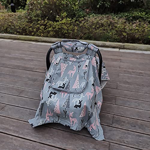 ICOPUCA Car Seat Covers for Babies Unisex Newborn, Carseat Cover Girls/boy with Handle Cushion, Suit Spring Autumn Winter, Deer, Cotton & White Minky; - Image 2