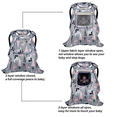 ICOPUCA Car Seat Covers for Babies Unisex Newborn, Carseat Cover Girls/boy with Handle Cushion, Suit Spring Autumn Winter, Deer, Cotton & White Minky; - Image 4