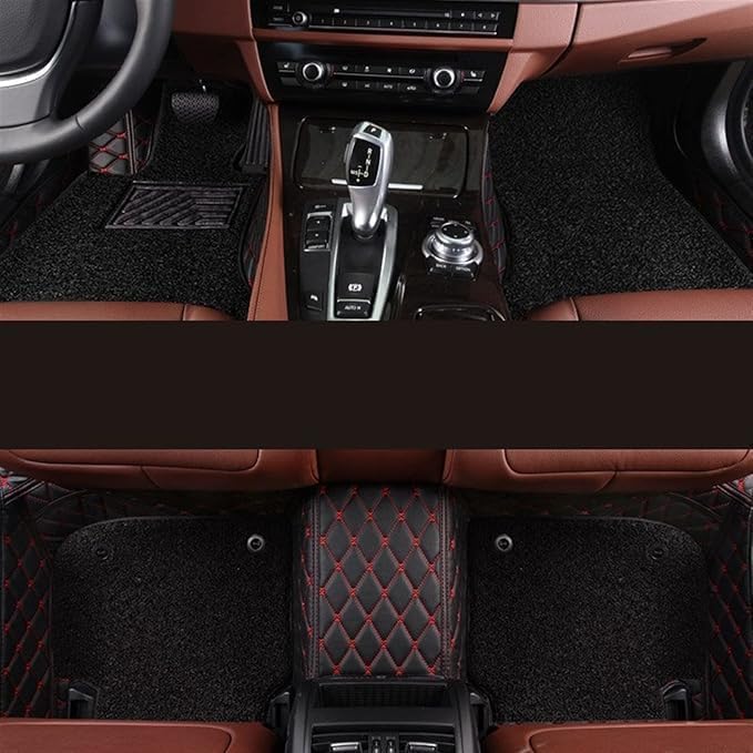 CYRER Premium 7D car mat Full Set for Kia Carens 7-Seater (Model : 2022-2025) Luxury Leather Double Car Floor Mat Complete Set || 100% Waterproof and Washable Color : Black-Red (Design-1) - Image 2