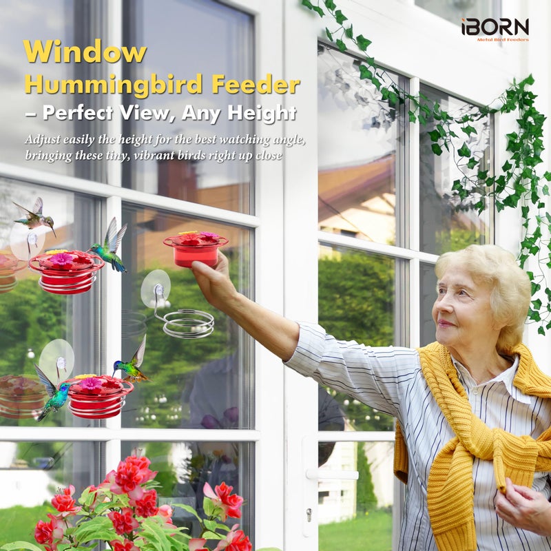 iBorn Window Hummingbird Feeder Mini Hummingbird Feeders for Outdoors, 3OZ Humming Bird Feeder with Strong Suction Cup, 3 Feeding Ports & Stainless Steel Base, 3 Set - Image 3