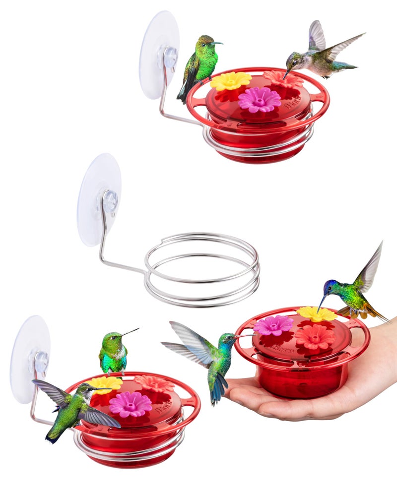 iBorn Window Hummingbird Feeder Mini Hummingbird Feeders for Outdoors, 3OZ Humming Bird Feeder with Strong Suction Cup, 3 Feeding Ports & Stainless Steel Base, 3 Set - Image 1