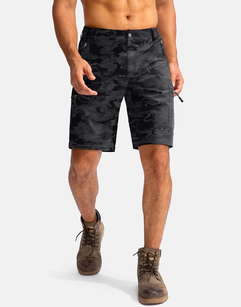 Pudolla Men's Hiking Cargo Shorts 9" Lightweight Outdoor Work Shorts for Men Travel Golf Camping Casual with 5 Zipper Pockets(Black Camo Medium) - Image 2