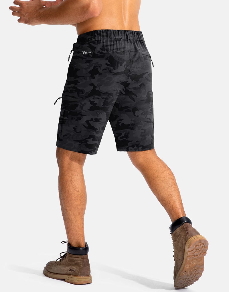Pudolla Men's Hiking Cargo Shorts 9" Lightweight Outdoor Work Shorts for Men Travel Golf Camping Casual with 5 Zipper Pockets(Black Camo Medium) - Image 3