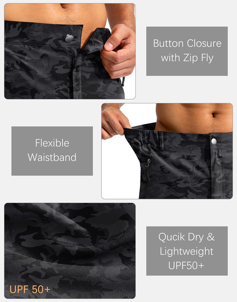 Pudolla Men's Hiking Cargo Shorts 9" Lightweight Outdoor Work Shorts for Men Travel Golf Camping Casual with 5 Zipper Pockets(Black Camo Medium) - Image 5