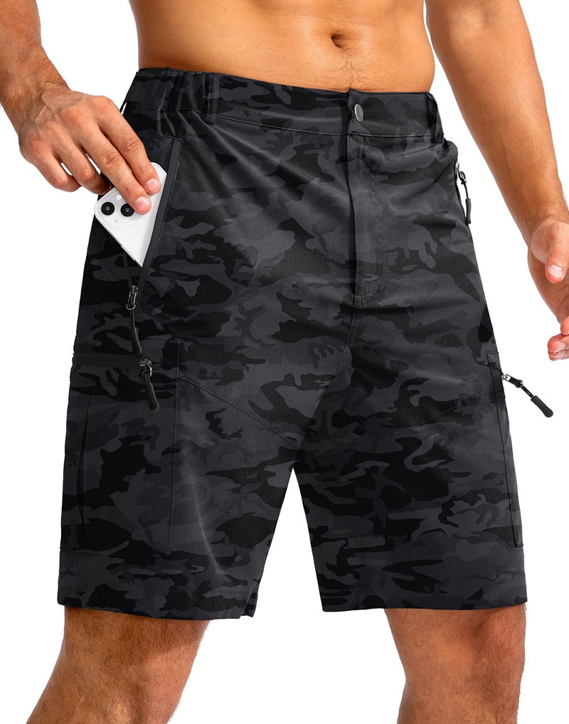 Pudolla Men's Hiking Cargo Shorts 9" Lightweight Outdoor Work Shorts for Men Travel Golf Camping Casual with 5 Zipper Pockets(Black Camo Medium) - Image 1