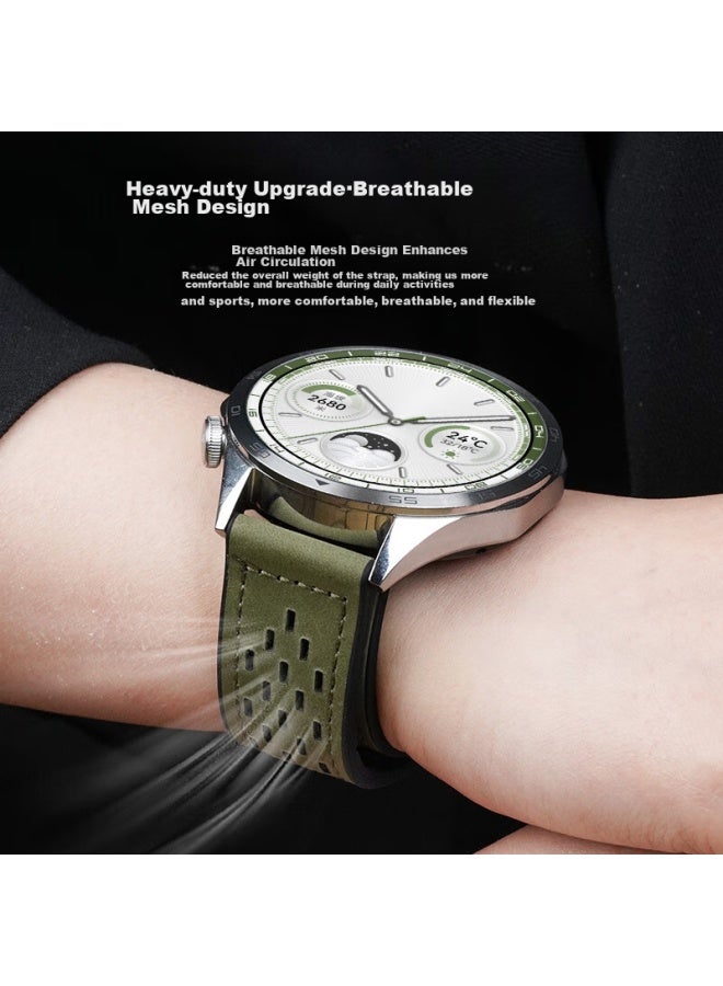 Watchbond Leather Watch Strap Compatible With Huawei Watch 5, Watch 5 Pro, Watch 5, Watch 4 Pro, Magnetic Buckle, Breathable Crazy Horse Pattern, 22mm Sports Band For Men Gt5pro - Image 2