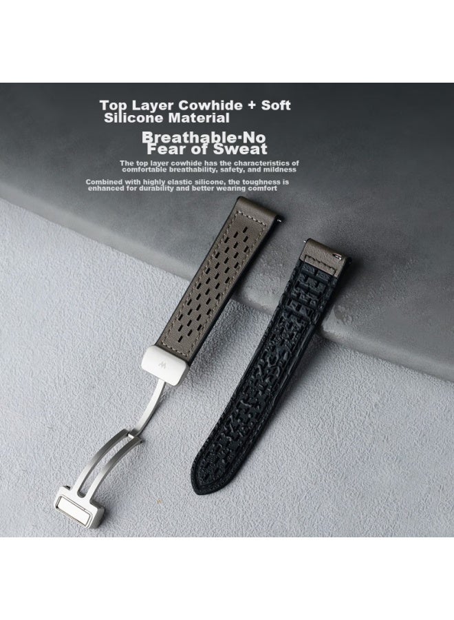 Watchbond Leather Watch Strap Compatible With Huawei Watch 5, Watch 5 Pro, Watch 5, Watch 4 Pro, Magnetic Buckle, Breathable Crazy Horse Pattern, 22mm Sports Band For Men Gt5pro - Image 4