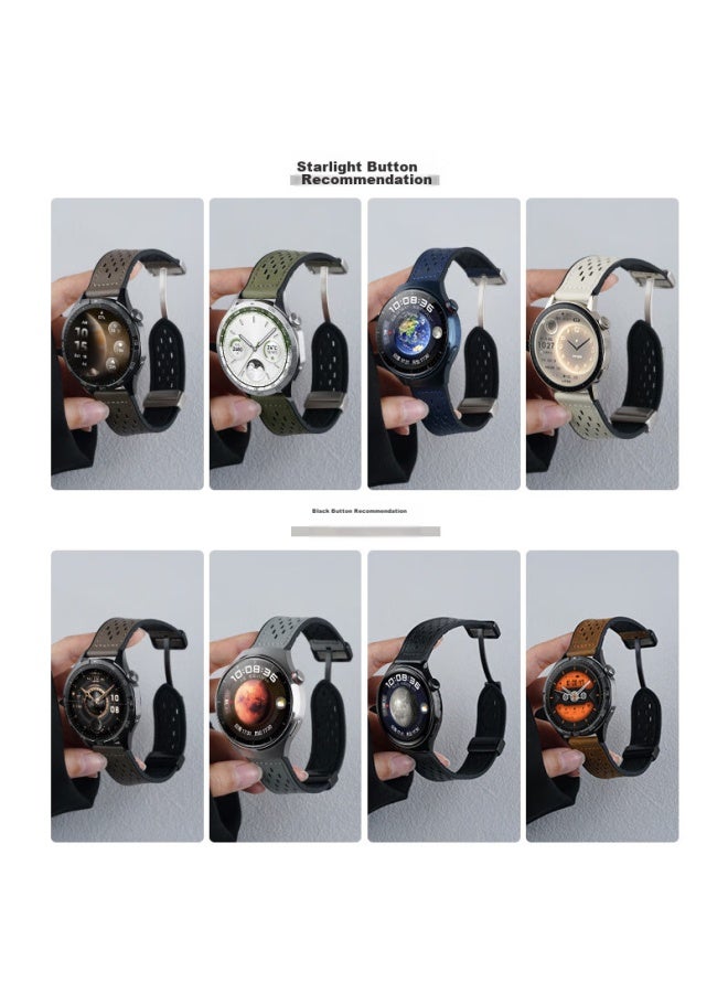 Watchbond Leather Watch Strap Compatible With Huawei Watch 5, Watch 5 Pro, Watch 5, Watch 4 Pro, Magnetic Buckle, Breathable Crazy Horse Pattern, 22mm Sports Band For Men Gt5pro - Image 5