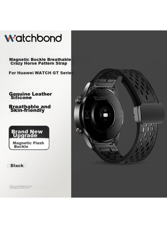 Watchbond Leather Watch Strap Compatible With Huawei Watch 5, Watch 5 Pro, Watch 5, Watch 4 Pro, Magnetic Buckle, Breathable Crazy Horse Pattern, 22mm Sports Band For Men Gt5pro - Image 1