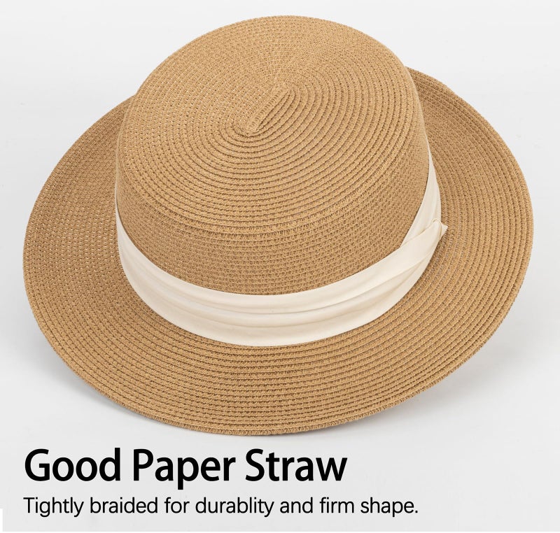 XuoAz Straw Boater Summer Sun Hat - Wide Brim Fedora Panama Summer Beach Hat for Men Women(Size:Large) - Image 2