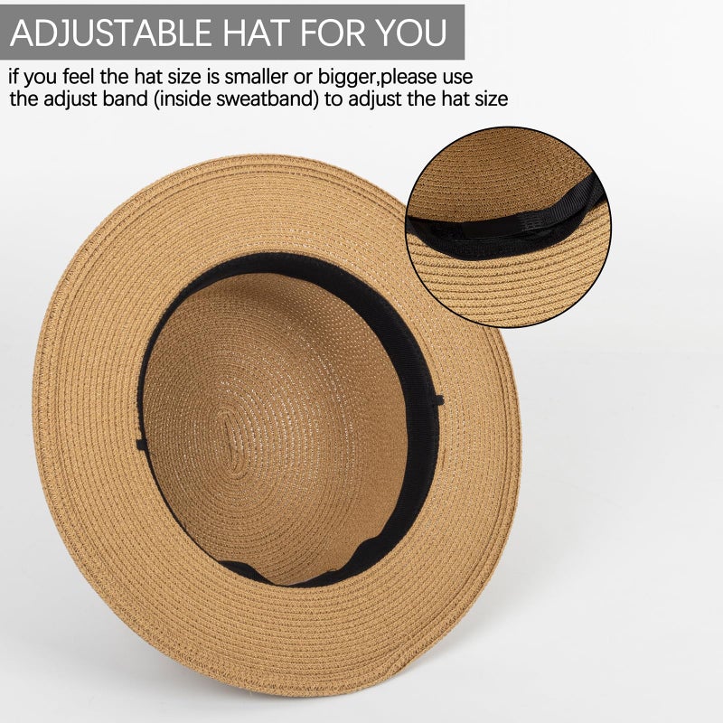 XuoAz Straw Boater Summer Sun Hat - Wide Brim Fedora Panama Summer Beach Hat for Men Women(Size:Large) - Image 5