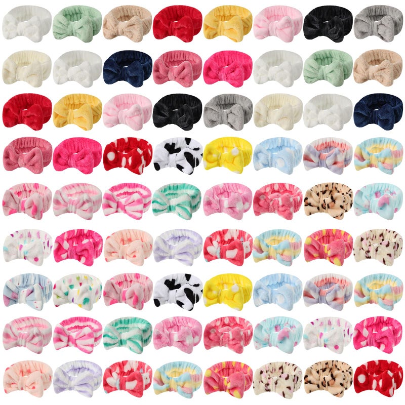 Jutom 74 Pcs Spa Headband Set 37 Styles Coral Fleece Terry Cloth Facial Hair Wrap Cosmetic Headband for Makeup, Soft Skincare & Washing Face Bow Hairbands for Women - Image 1