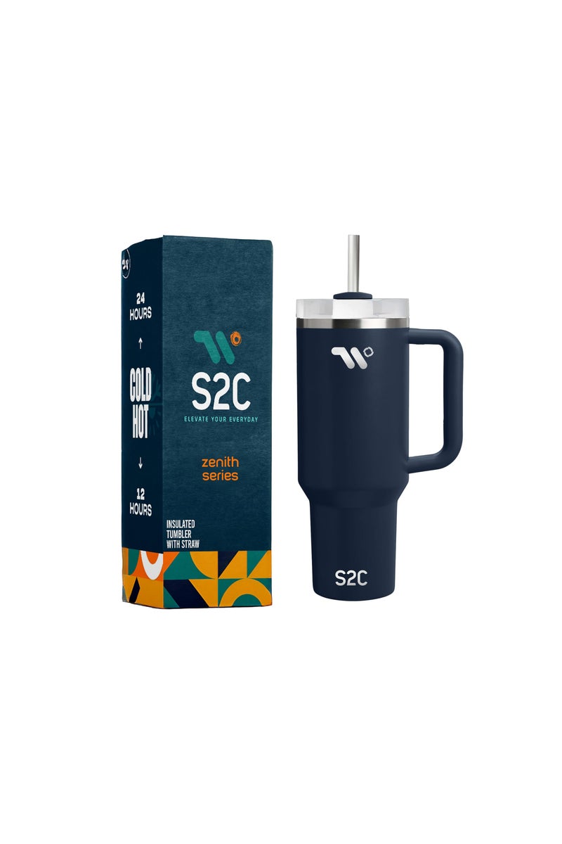 S2C 40oz Stainless Steel Tumbler with Handle & Straw – Double Wall Vacuum Insulated Travel Mug – Leak-Resistant, BPA-Free, Fits Car Cup Holder - Image 1