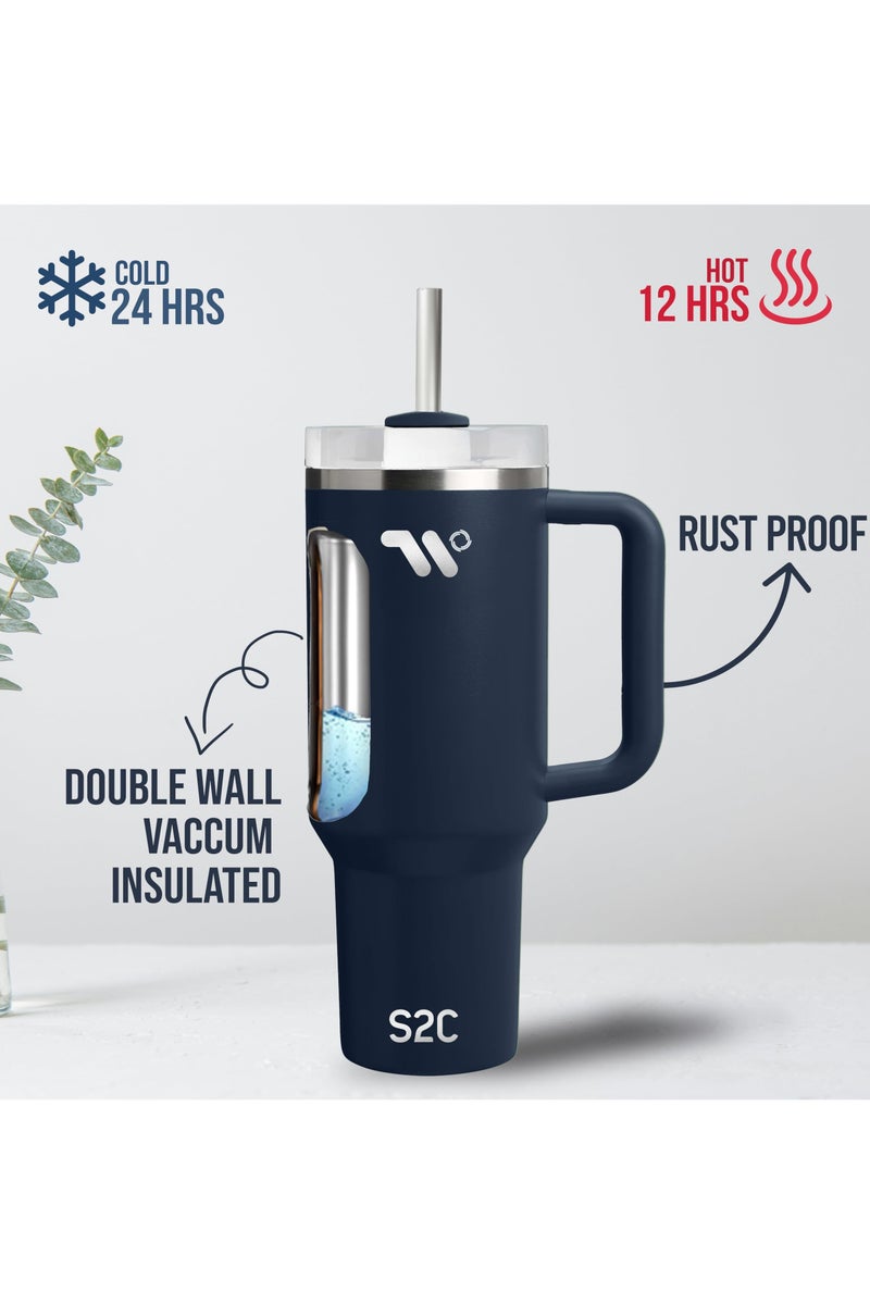 S2C 40oz Stainless Steel Tumbler with Handle & Straw – Double Wall Vacuum Insulated Travel Mug – Leak-Resistant, BPA-Free, Fits Car Cup Holder - Image 2