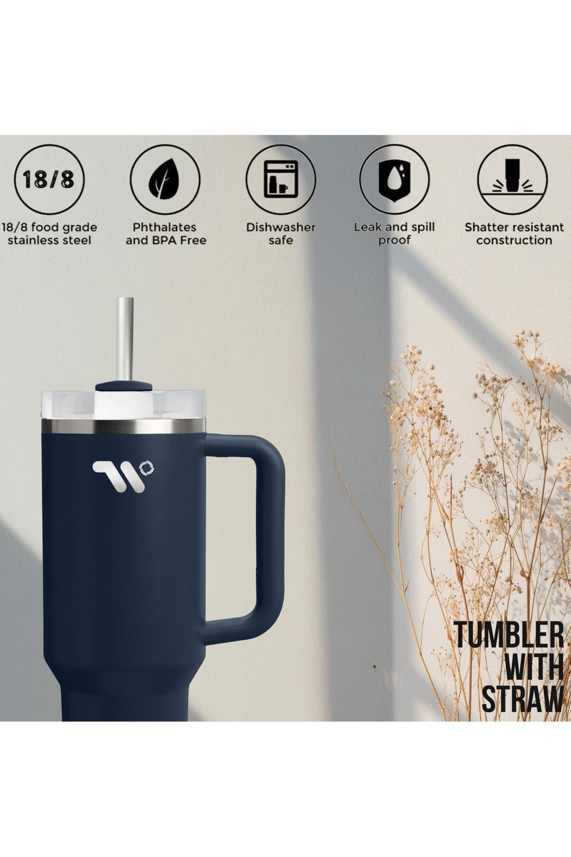 S2C 40oz Stainless Steel Tumbler with Handle & Straw – Double Wall Vacuum Insulated Travel Mug – Leak-Resistant, BPA-Free, Fits Car Cup Holder - Image 3