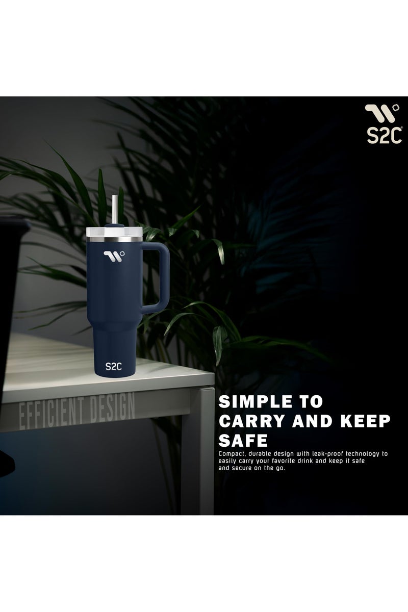 S2C 40oz Stainless Steel Tumbler with Handle & Straw – Double Wall Vacuum Insulated Travel Mug – Leak-Resistant, BPA-Free, Fits Car Cup Holder - Image 4