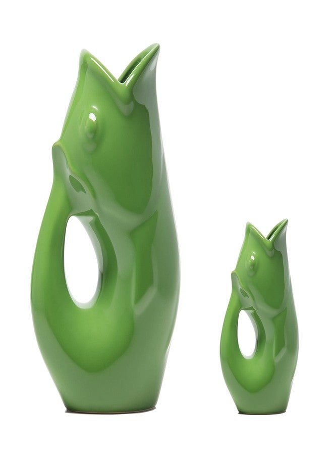 Gurgle Pot أباريق تقديم السمك من Gurgle Pot - طقم من قطعتين - إبريق كبير بلون أخضر طحلبي (42 أونصة) مع إبريق صغير مطابق (3 أونصة). مزيج رائع. - Image 1