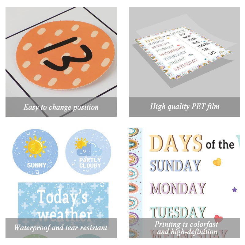 Tevxj Colorful Calendar Bulletin Board Set Calendar Seasons Weather Chart CTP Bulletin Board and Classroom Decoration with Seasons, Weather, and Days of The Week Chart, Back to School Decorations - Image 4