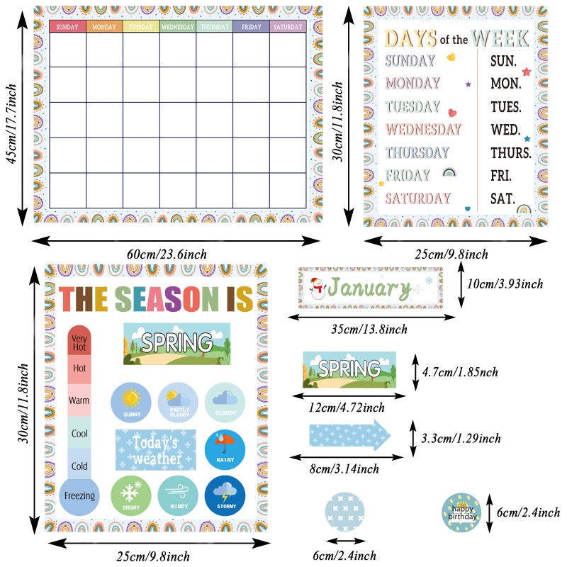 Tevxj Colorful Calendar Bulletin Board Set Calendar Seasons Weather Chart CTP Bulletin Board and Classroom Decoration with Seasons, Weather, and Days of The Week Chart, Back to School Decorations - Image 3