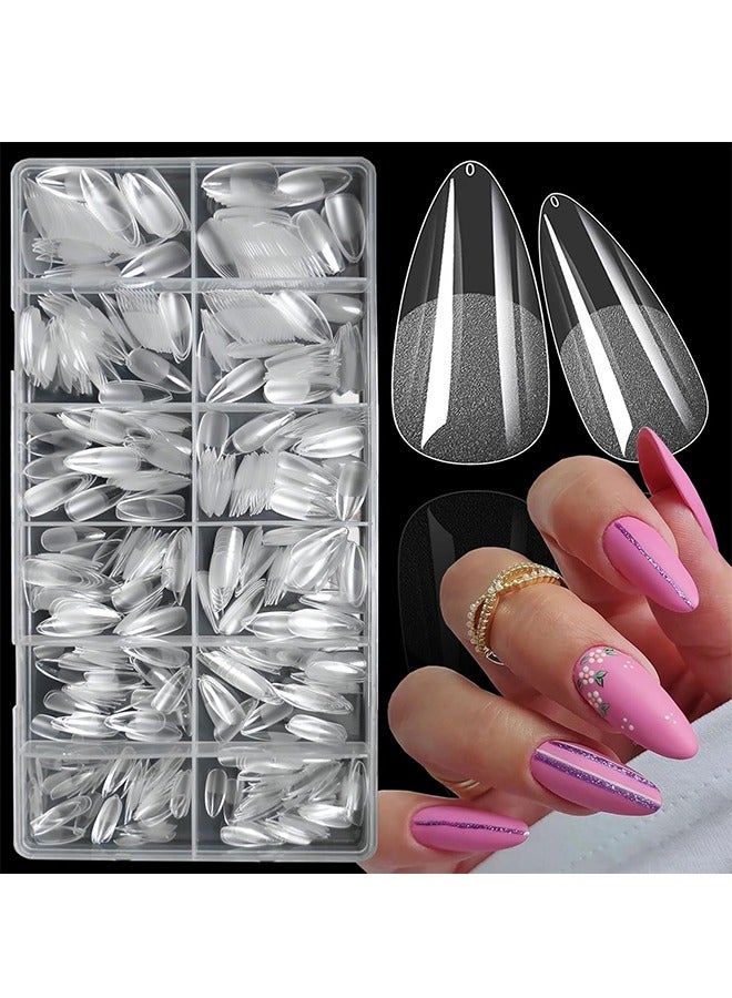 504 قطعة من أطراف أظافر الجل المزيفة على شكل لوز، تصميم فرنسي متوسط، أظافر صناعية شفافة بتغطية كاملة، طلاء أظافر شبه مصقول للمنزل، صالون الأظافر، تمديد الأظافر - Image 1