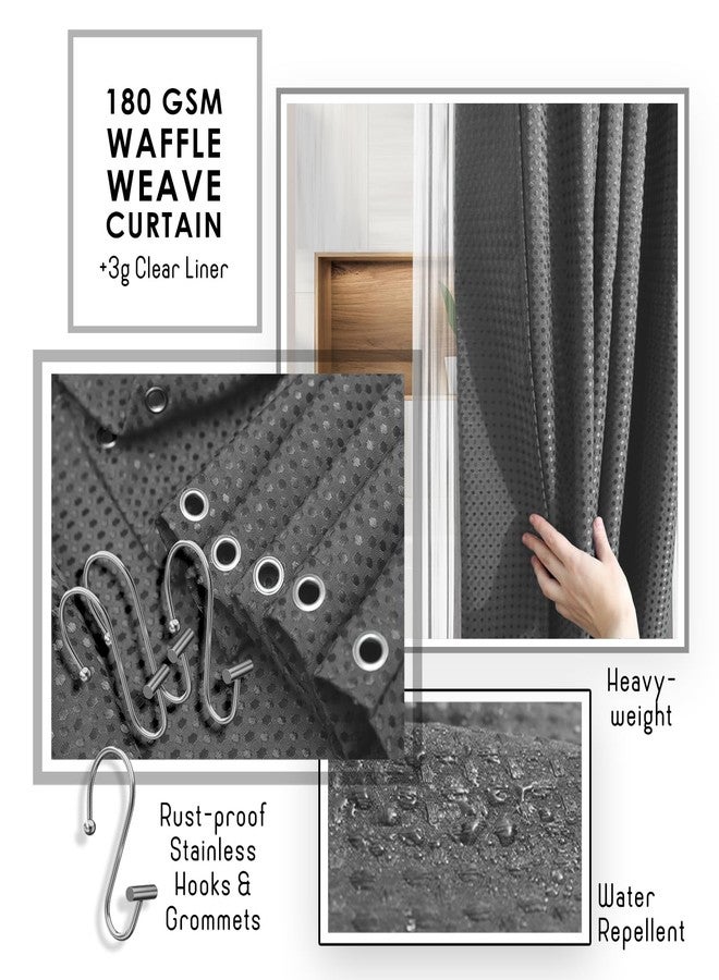 Clara Clark Bathroom Accessories Set - Grey Bathroom Set, 20PC Bathroom Accessory Set, Shower Curtain Set, Toilet Brush, Trash Can & Soap Dispenser - Image 4