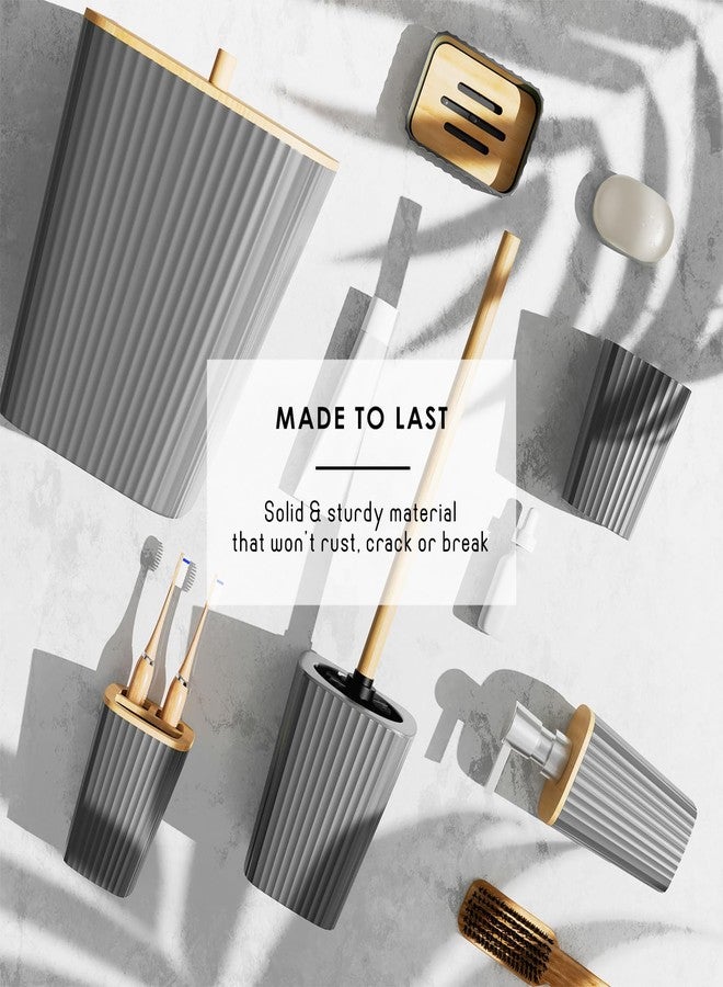 Clara Clark Bathroom Accessories Set - Grey Bathroom Set, 20PC Bathroom Accessory Set, Shower Curtain Set, Toilet Brush, Trash Can & Soap Dispenser - Image 5