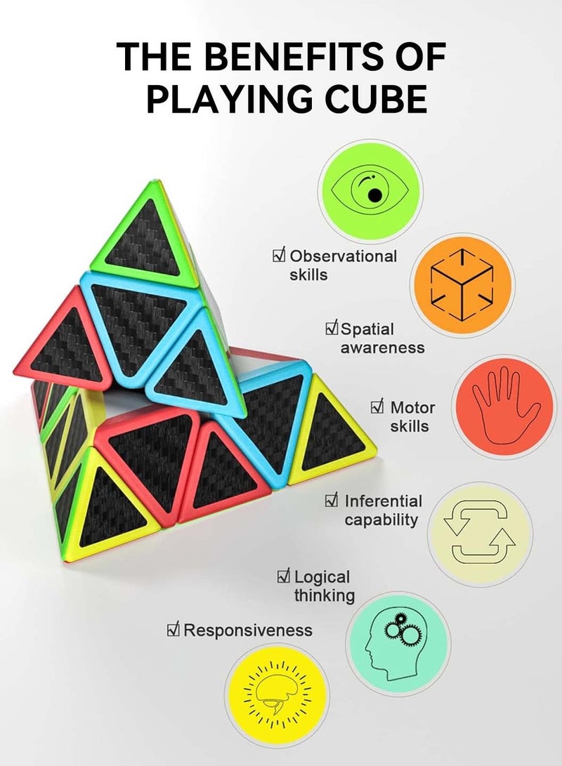 Moovant 5PCS Speed Cube Set, Bundle Magic Cube Set of 2x2 3x3 4x4 5x5, Pyramid Cube, Smoothly Carbon Fiber Sticker Puzzle Cube Collection for Kids Teens & Adults  - Image 5