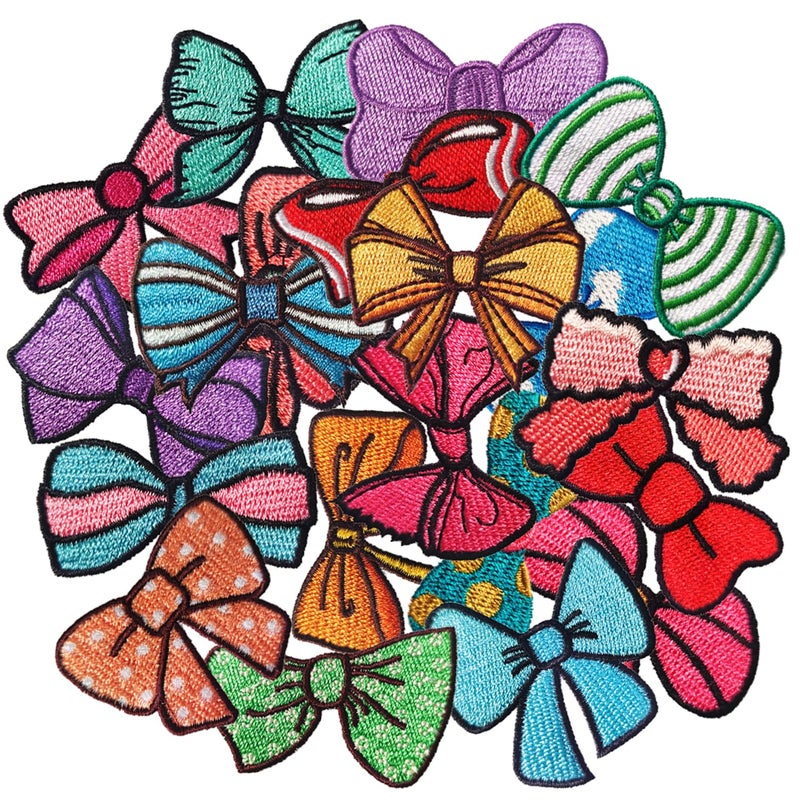HappFestiv 20 Pcs Colorful Bow Iron OnSew On Patches Girls Embroidered Applique Clothes Backpacks Hats Pants Jackets Jeans Decoration Party Favors DIY Accessories - Image 3