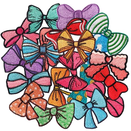 HappFestiv 20 Pcs Colorful Bow Iron OnSew On Patches Girls Embroidered Applique Clothes Backpacks Hats Pants Jackets Jeans Decoration Party Favors DIY Accessories - Image 1