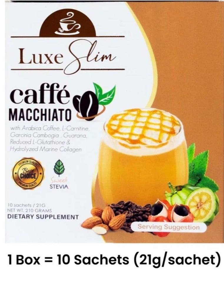 Luxe Slim Cafe Macchiato with Hydrolyzed Collagen & Glutathione 21g x 10 Sachets - Image 2