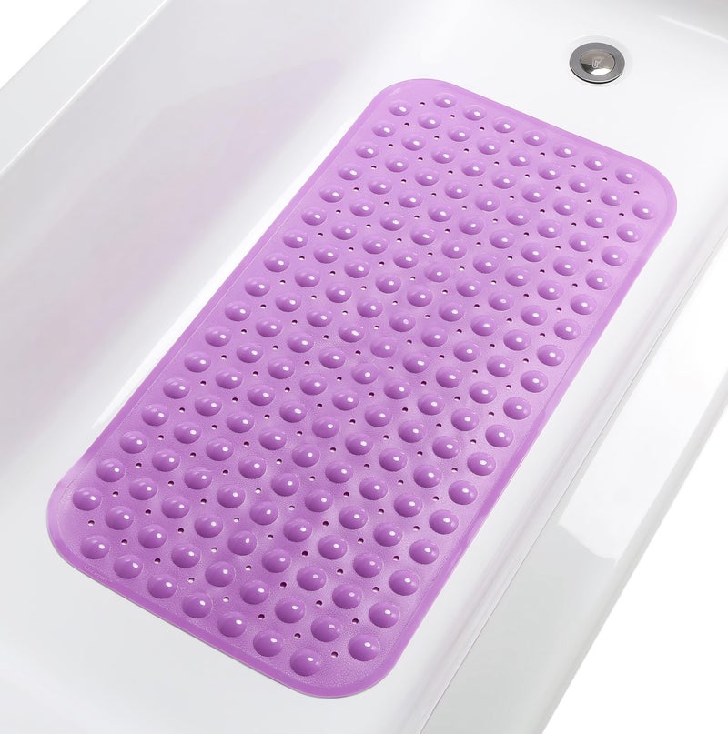 TIKE SMART Large NonSlip Bathtub  Shower Mat 31 inch x16 inch SmoothNonTextured Tubs Only Safe Clean MachineWashable Superior GripDrainage Vinyl Opaque Purple Medium