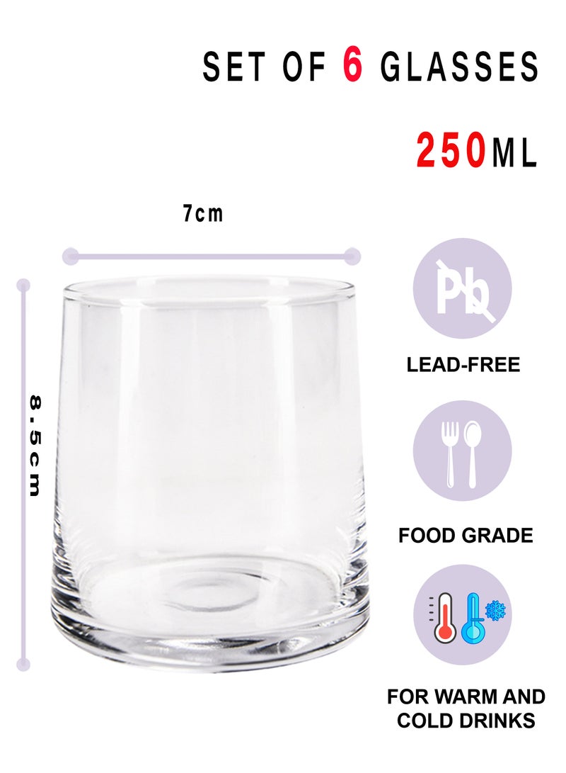 6 قطع من أكواب قهوة زجاجية شبه منحرفة شفافة سعة 250 مل - أكواب شرب شفافة عالية البورسليكات للقهوة والمشروبات والاستخدام اليومي - Image 2