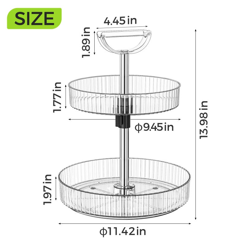 Seoneiro 2-Tier Lazy Susan 360Â° Rotating Turntable Organizer Rack with Handles Height Adjustable, Spice Rack Holder Organizer for Cabinet, Pantry Organizers Bathroom Countertop Storage (Transparent Color) - Image 3