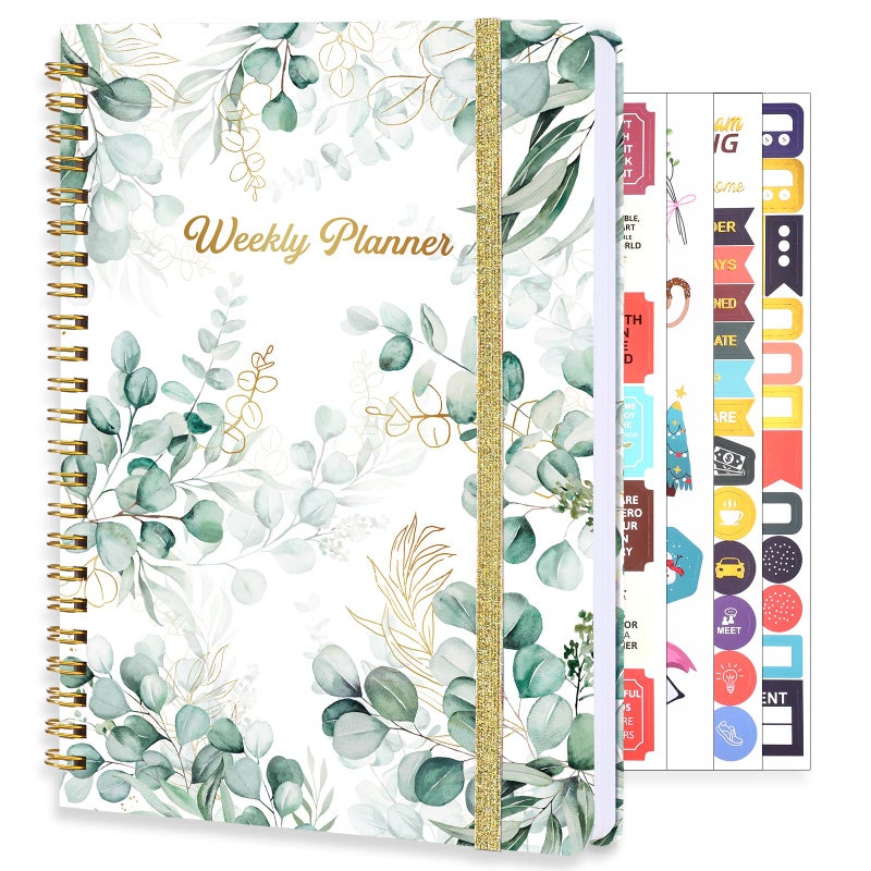 Thboxes Undated Weekly Planner, A5 Weekly To Do List Notebook with Habit Tracker Spiral Binding Weekly Planner Notebook with Stickers Home Work School Supplies, Grean Leaves - Image 1