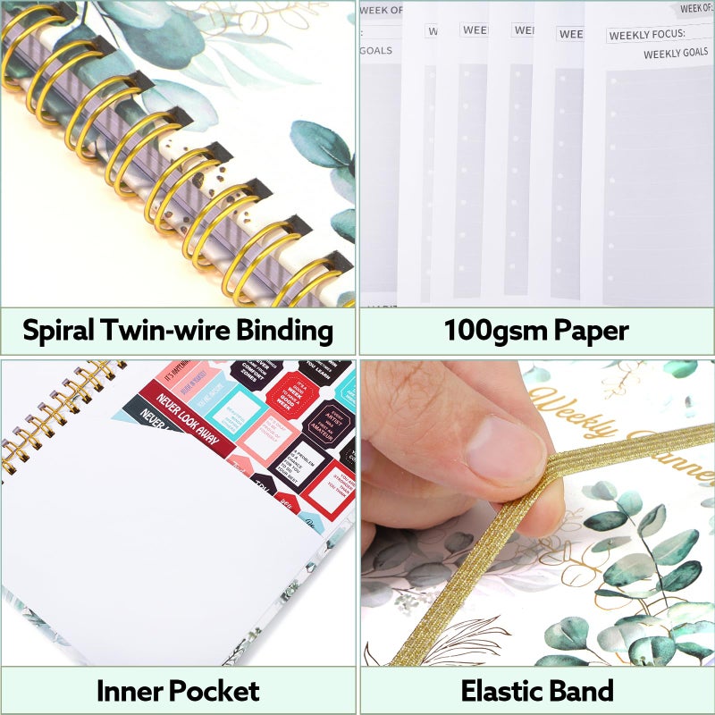 Thboxes Undated Weekly Planner, A5 Weekly To Do List Notebook with Habit Tracker Spiral Binding Weekly Planner Notebook with Stickers Home Work School Supplies, Grean Leaves - Image 4