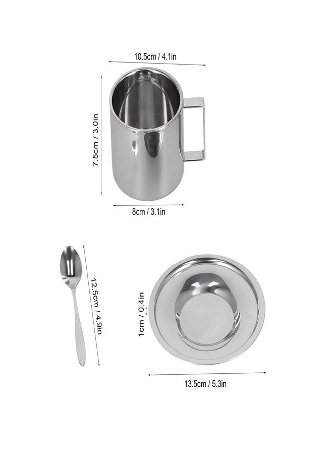 Pilipane Stainless Steel Coffee Cup Set, 280 ml/ 9.5 oz Insulated Coffee Cup Set Double Walled Mugs Milk Tea with Spoon Saucer - Image 5
