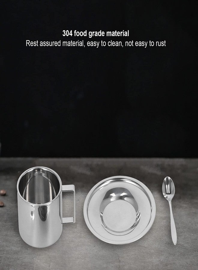Pilipane Stainless Steel Coffee Cup Set, 280 ml/ 9.5 oz Insulated Coffee Cup Set Double Walled Mugs Milk Tea with Spoon Saucer - Image 3