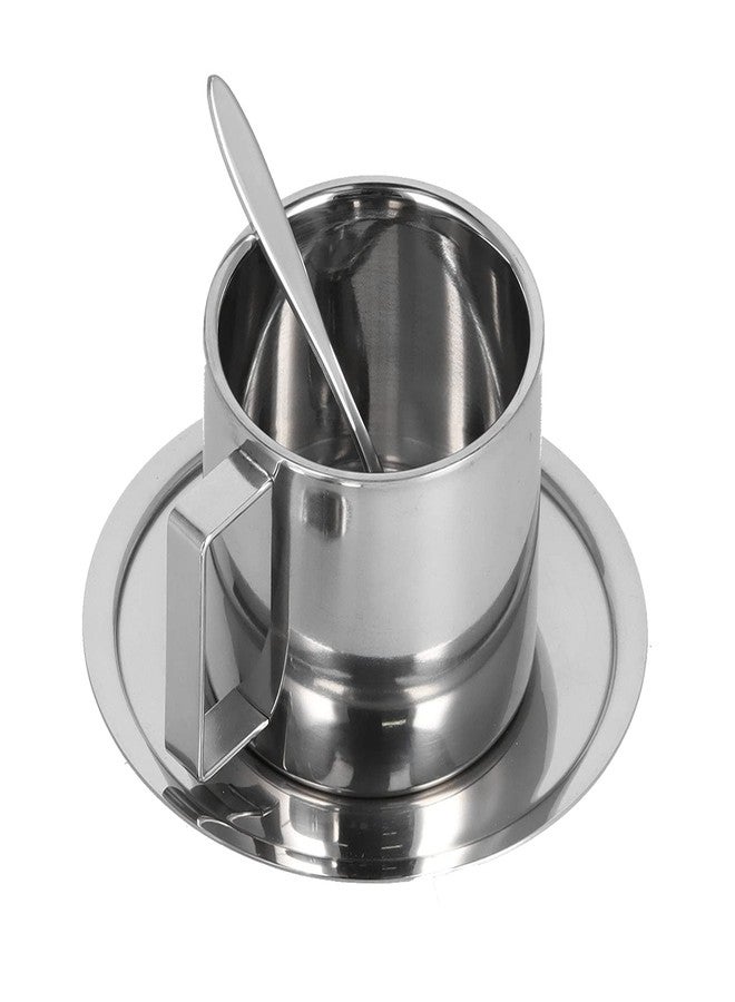 Pilipane Stainless Steel Coffee Cup Set, 280 ml/ 9.5 oz Insulated Coffee Cup Set Double Walled Mugs Milk Tea with Spoon Saucer - Image 1