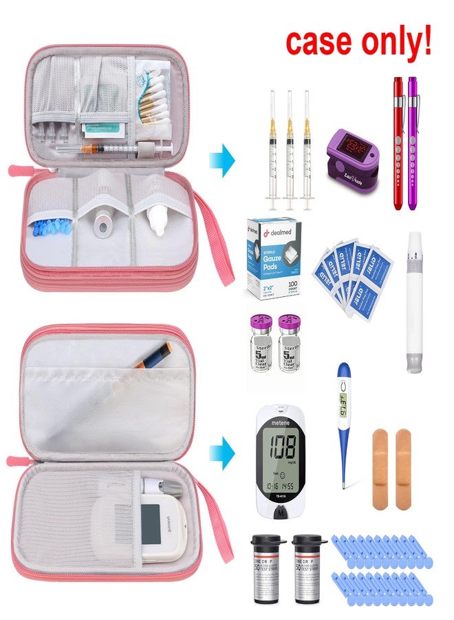 Elonbo Diabetic Supplies Storage Bag, Portable Glucose Meter Carrying Case, Insulin Pen and Medication Travel Case for Glucose Meters, Insulin Pen, Test Strips, Lancets, Syringe, Small Ice Pack, Pink - Image 2