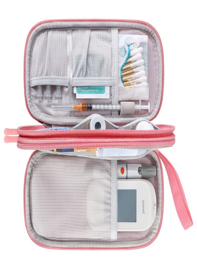 Elonbo Diabetic Supplies Storage Bag, Portable Glucose Meter Carrying Case, Insulin Pen and Medication Travel Case for Glucose Meters, Insulin Pen, Test Strips, Lancets, Syringe, Small Ice Pack, Pink - Image 1
