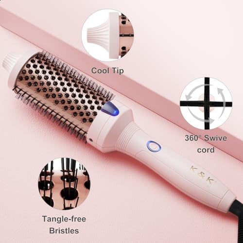 K&K Thermal Brush Curling Iron 1.77 Inch Ceramic Tourmaline Ionic Hair Styler for Loose & Voluminous Curls, Dual Voltage for Long Hair - Image 4