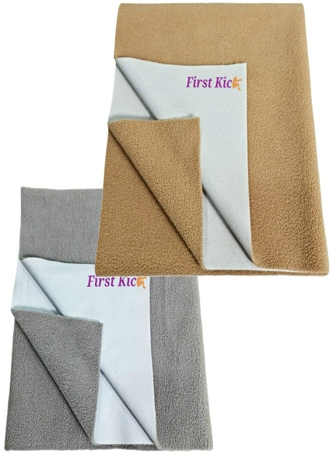 First Kick Waterproof Baby Bed Protector/Mattress Cotton Dry Sheet (70cm X 50 cm) for Born Baby/Kids- (Grey, Camel) - Small, Pack of 2 - Image 1