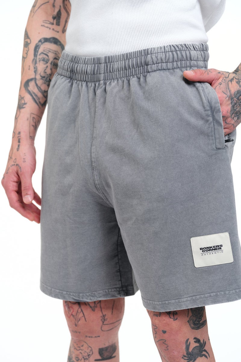 Bonkers Corner Grey Heavyweight Faded Shorts for Men's - Image 1