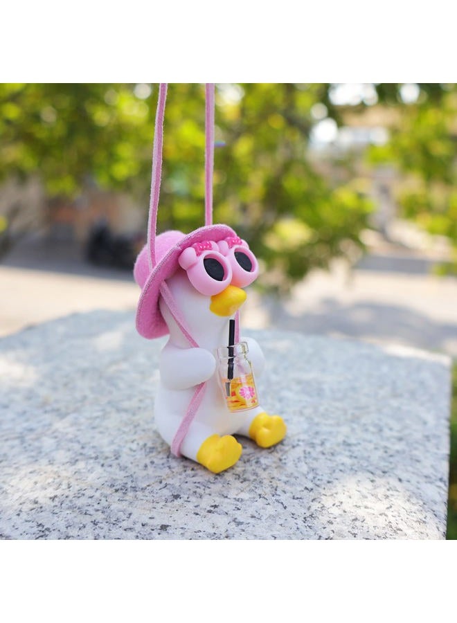 Qiwen Pink Car Accessories for Women Girl of Swinging Duck Car Hanging Ornament Cute Cool Car Decorations Rear View Mirror Hanging Accessories Car Pendant Car Charm(Pink) - Image 3