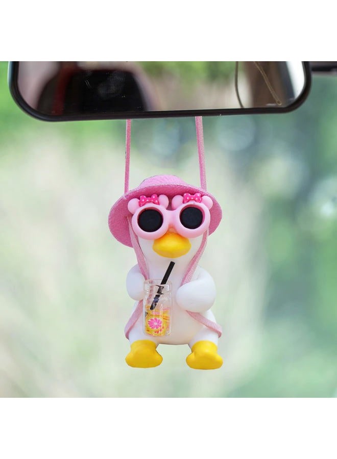 Qiwen Pink Car Accessories for Women Girl of Swinging Duck Car Hanging Ornament Cute Cool Car Decorations Rear View Mirror Hanging Accessories Car Pendant Car Charm(Pink) - Image 1