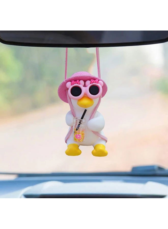 Qiwen Pink Car Accessories for Women Girl of Swinging Duck Car Hanging Ornament Cute Cool Car Decorations Rear View Mirror Hanging Accessories Car Pendant Car Charm(Pink) - Image 4