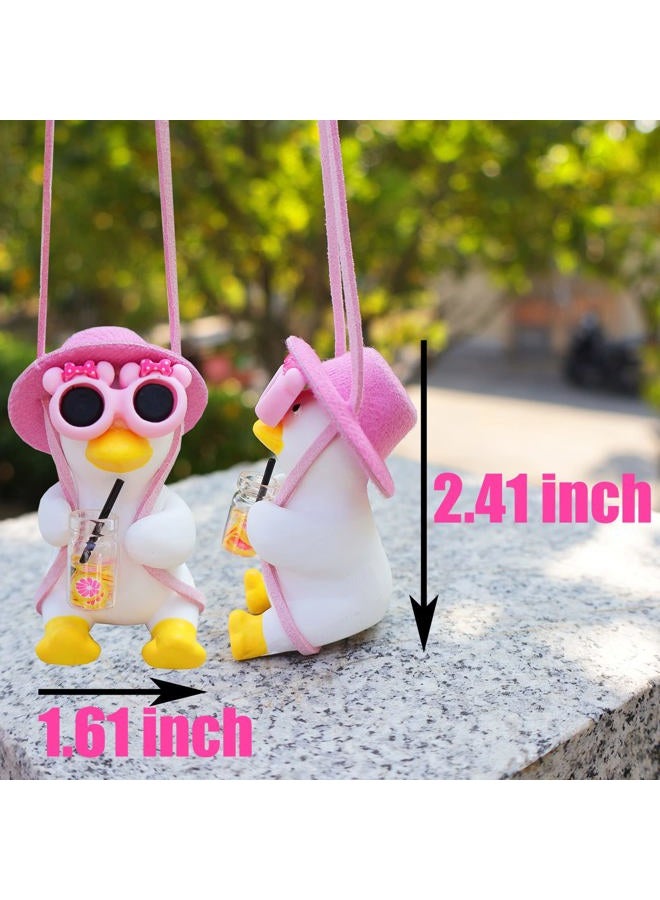 Qiwen Pink Car Accessories for Women Girl of Swinging Duck Car Hanging Ornament Cute Cool Car Decorations Rear View Mirror Hanging Accessories Car Pendant Car Charm(Pink) - Image 2