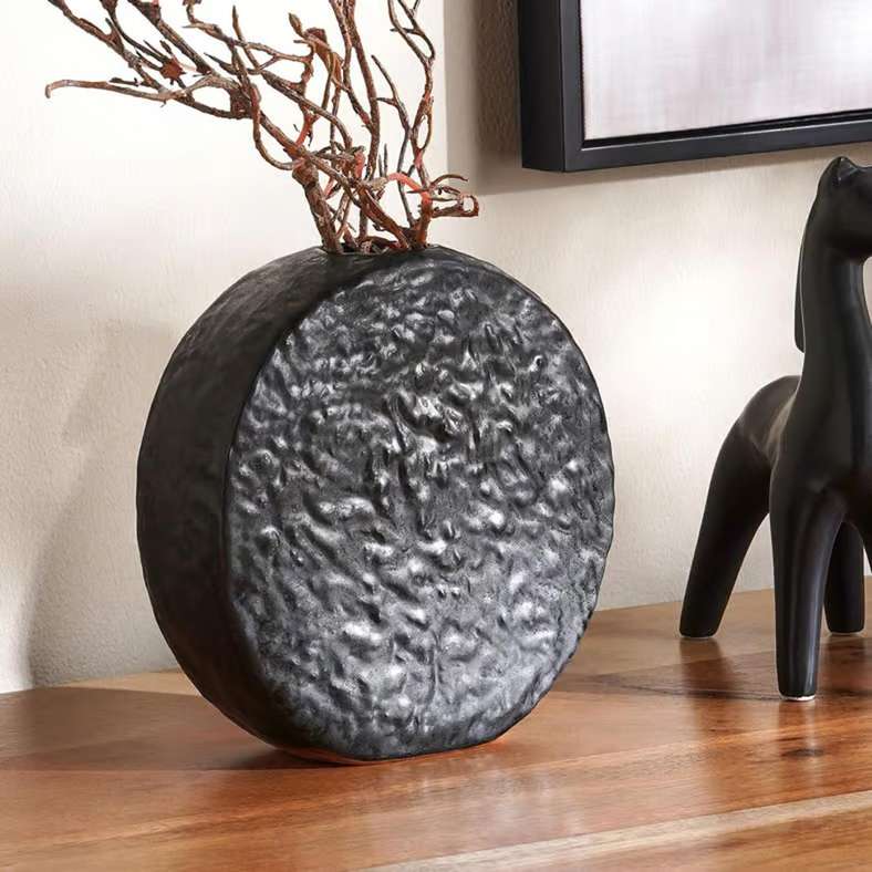 Pan Home Textured Ceramic Vase - Black - Image 1