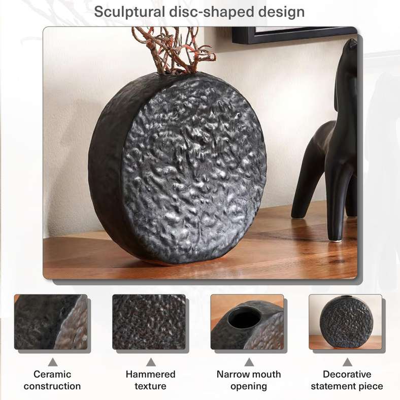 Pan Home Textured Ceramic Vase - Black - Image 4