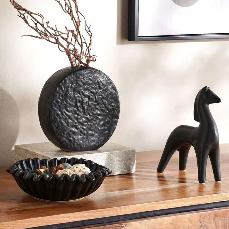 Pan Home Textured Ceramic Vase - Black - Image 2